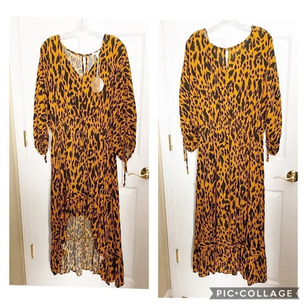 Bohemian Jungle Maxi Hi Lo Leopard Dress NWT - Picture 5 of 16
